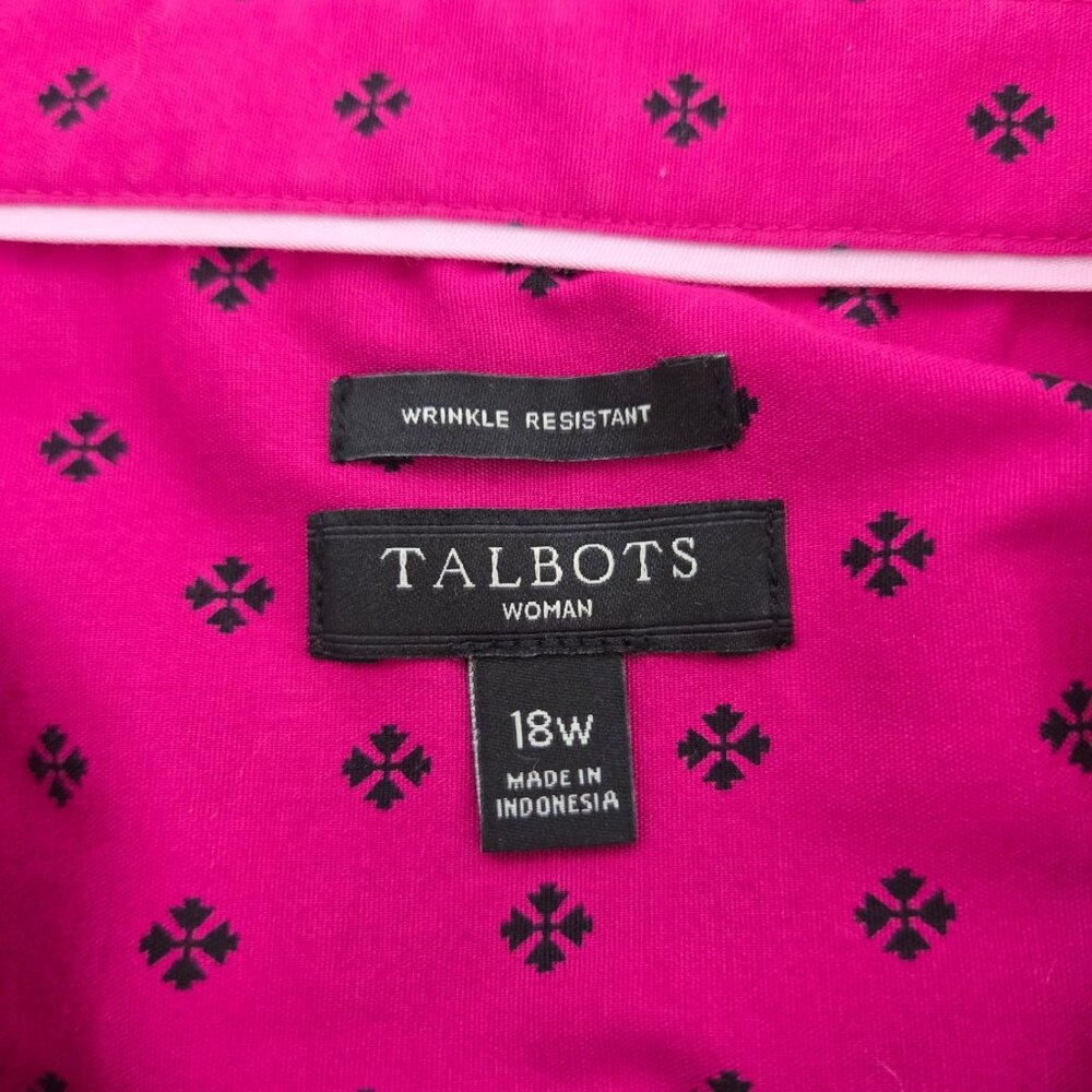 Talbots Womens Fuchsia Geometric Button Up Blouse… - image 5